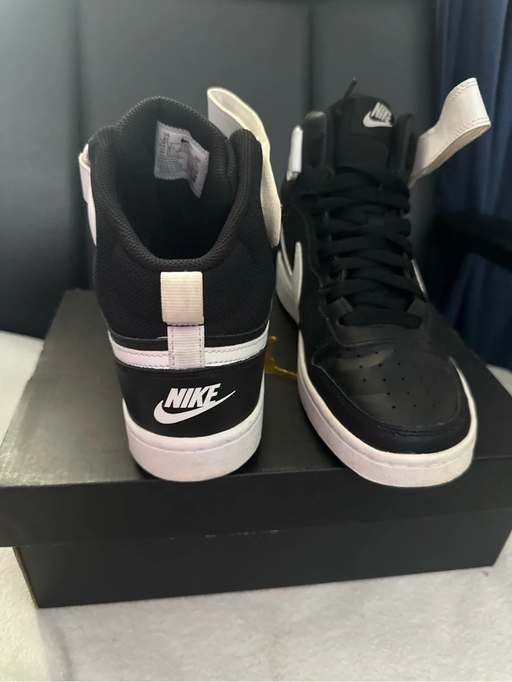 Nike Kids Black and White High-Top Sneakers with Strap